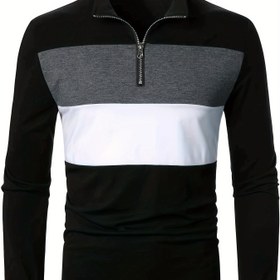 Resim Erkekler için Yarım Fermuarlı Gömlek, Dik Yaka & Metal Fermuar Aksanı - Düz Renk (Beyaz/Siyah/Lacivert) - Makinede Yıkanabilir Sonbahar Ceket Benzeri Katmanlama Parçası - Gündelikten Şık-Gündelik Kıyafetlere - Normal Kalıp Erkek Giyim 