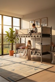 Resim ARGİMO Elegan Genç Çocuk Odası Ahşap Başlıklı Metal Ranza Ve Karyola 90x190 