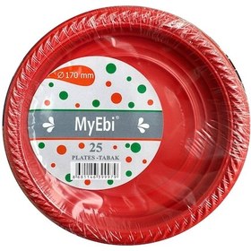 Resim My-ebi Kırmızı Renkli Parti Davet Plastik Tabak - 17 Cm. - 25 Adetlik 3 Paket Kırmızı 