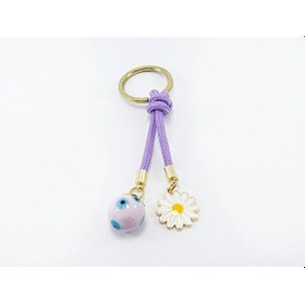 Resim Mor Cam Nazar Boncuklu Papatyalı Anahtarlık, Hediyelik Cam Boncuk 