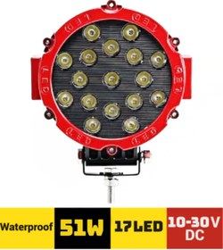 Resim KAPOTO 17 Led Yuvarlak Kırmızı 10V-30V Off Road 51W 18Cm Projektör Çalışma Lambası 