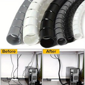 Resim Esnek Spiral Kablo Düzenleyici - 4.98 metre uzunluk, 1.0 cm çap, siyah ve beyaz kablo yönetimi tüpü, ofis ve ev çalışma alanları için masa düzenleyici aksesuar, masa için kablo tutucu 