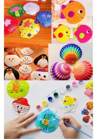 Resim Kabuk Boyama Seti 1 Paket Deniz Kabuğu Midye Boyama Shell Painting Sanatsal Hobi Boyama Seti Akrilik Boya Fırça 