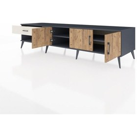 Resim Kronos Tv Ünitesi 2 Raflı Tek Çekmeceli 3 Kapaklı 220x59x51 Antrasit-çam/aytaşı Atlas Çam/aytası - Antrasıt 