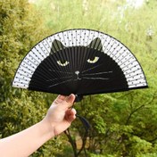 Resim 1 Adet Vintage Japon Tarzı Kedi El Yelpazesi - Siyah Beyaz Kontrastlı Sevimli Kedi Tasarımı, Katlanabilir Bambu Ahşap & Kumaş Yelpaze Düğünler, Partiler, Ev Dekoru (Kahverengi/Siyah/Mavi), Kedi Dekorasyonu, Dans Aksesuarı, Geleneksel Çin Stili, Dayanıklı Yapım 