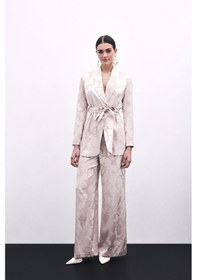 Resim Sateen Renkli Jakarlı Pantolon - Pudra-135837 Pudra 