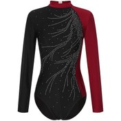 Resim Bordo Kadınlar Uzun Kollu Jimnastik Bale Dans Leotard Bodysuit Artistik Patinaj Dans Tulum Bordo 