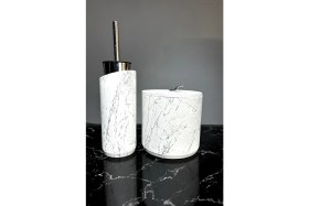 Resim PremiumPort Modern 4 Parça Beton Banyo Seti, Spreyli Gümüş Tasarım, Pratik Kullanım 
