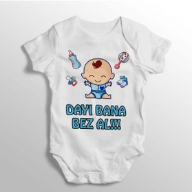 Resim Genel Markalar Dayı Bana Bez Al Yazılı Baskılı Bebek Zıbın 