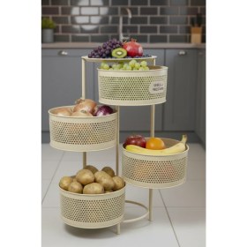 Resim Orvila 4 Katlı Tekerlekli Tepsili Metal Sebzelik Açılır Patates Soğan Meyvelik Sepeti Raf 