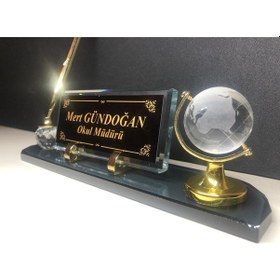 Resim Cam Masa İsimliği Masaüstü Kişiye Özel Füme Gold Yazı Seti 