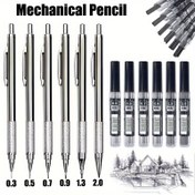 Resim Paslanmaz Çelik Kaymaz Mekanik Kalem Seti 0.3 0.5 0.7 0.9 1.3 2.0mm Tüm Metal Sanat Boyama Otomatik Kalem, Ofis Yazma Malzemeleri 