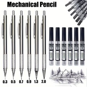 Resim Paslanmaz Çelik Kaymaz Mekanik Kalem Seti 0.3 0.5 0.7 0.9 1.3 2.0mm Tüm Metal Sanat Boyama Otomatik Kalem, Ofis Yazma Malzemeleri 