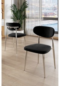 Resim Canisa Laos Serisi 4 Adet Siyah Mutfak Sandalyesi Krom Kaplama Metal Ayak 1.sınıf Babyface Kumaş Siyah Sandalye Krom Ayak 