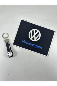Resim TKY Tasarımı Kendin Yap Vw Logolu Araç İçi Torpido Üstü Kaydırmaz Ped ve Anahtarlık Seti 
