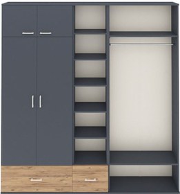 Resim Arges Dolap 12 Raflı 2 Çekmeceli 2 Askılı 220x30x243 Antrasit-antrasit/çam Antrasıt/atlas Çam 