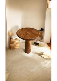 Resim Wood Wooden Ahşap Tekli Konik Mantar Yan Sehpa Modern Açık Ceviz Renk Fiskos Açık Ceviz 