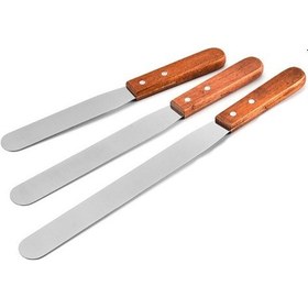 Resim Borox Tahta Saplı Spatül Seti Bıçaklı Paslanmaz Spatula 3lü Set 
