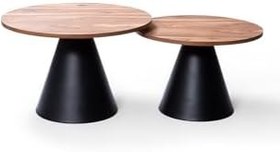 Resim Luna Yan Sehpa | İkili MDF Ahşap Üst Tabla Ceviz | Siyah Metal Ayak 