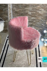 Resim Morfoni Peluş Makyaj Sandalyesi - Pembe Renk Peluş 4 Gold Ayaklı - 4 Ayaklı Makyaj Sandalyesi 