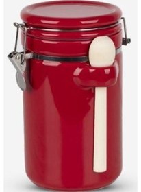 Resim Benante Seramik Ahşap Kaşıklı Kelepçeli Kavanoz 15 Cm Çok Renkli 