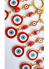 Resim Hediyelik Büyük Nazar Boncuklu Kırmızının Şansı Anahtarlık - 10,5 Cm 