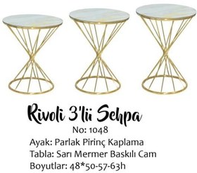 Resim Bengi Zigon Brc RİVOLİ model Beyaz mermer Kırılmaz cam Transmisyon Metal Gold kaplama El Yapımı 