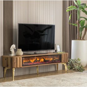 Resim Pİ COLOR Deniz Ceviz Şömineli Tv Ünitesi 