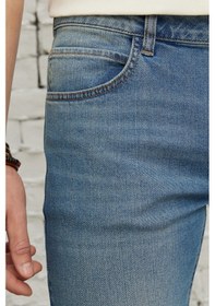 Resim AC&Co / Altınyıldız Classics Ekstra Slim Fit Dar Kesim Pamuklu Riss Erkek Jean Kot Pantolon - Petrol Mavisi 