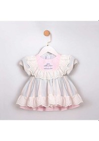 Resim Carousel Nakış Detaylı Kız Bebek Elbise Mavi 