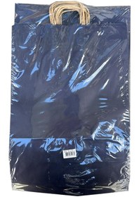 Resim Büküm Saplı Kraft Kağıt Karton Hediye Çanta Poşet Torba Mavi 2 x 25'li 25 x 31 CM 