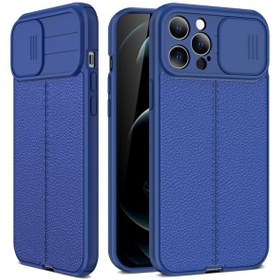Resim Smcase iPhone 12 Pro Max Kılıf Lensi Kamera Korumalı Deri Dokulu Silikon Lacivert 