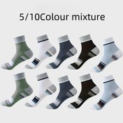 Resim 5 çift veya 10 çift erkek mid-calf çorap - şık çizgili spor çoraplar, polyester karışımı, makinede yıkanabilir, elde yıkanabilir, örgü kumaş, ilkbahar, yaz ve sonbahar için uygun, günlük çorap | şık çizgili çoraplar | örgü dokulu, sevimli çoraplar 