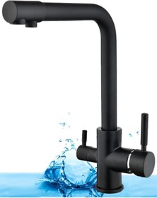 Resim BlackFit 5 Yıl Garantili Arıtmalı Siyah Lüx Mutfak Evye Bataryası 3 Yollu Çift Su Girişli Su Tasarruflu 