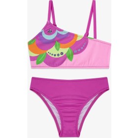 Resim Penti Pembe Kız Çocuk Flower Tek Omuz Bikini Takımı 