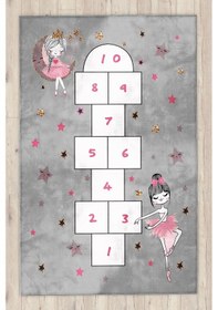 Resim Prenses Kız Seksekli Bambu Çocuk Halısı Gri 