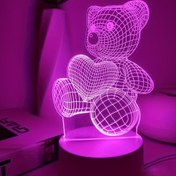Resim Romantik Pembe Kalp Ayı 3D Gece Lambası - USB ile Çalışan, Anahtar Kontrollü Modern Yatak Odası Dekoru 