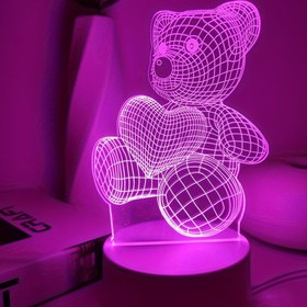 Resim Romantik Pembe Kalp Ayı 3D Gece Lambası - USB ile Çalışan, Anahtar Kontrollü Modern Yatak Odası Dekoru 