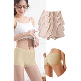 Resim 3 Adet Kadın Dikişsiz Görünmez İz Yapmaz Mini Şort Boxer Ten Altın - Lacivert 
