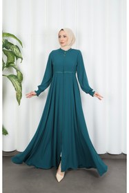 Resim HNT Hayrunnisa Tesettür Beli Dantelli Mevlana Ferace Mint Yeşili HNT7011 