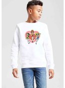 Resim Powerpuff Girls Heart Baskılı Unisex Çocuk Beyaz Sweatshirt Beyaz 