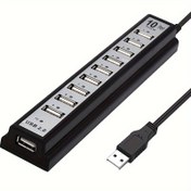 Resim 10 Portlu USB 2.0 Hub, Hızlı Şarj ve Veri Aktarım Özellikli, USB Genişletme Anahtarı, PC, MacBook, PS4, Xbox, Yazıcılar için Kompakt USB Güçlü Hub - USB-C Uyumlu, USB 1.0/1.1 Cihazlarla Uyumlu, Çok Bağlantılı Adaptör, Modern Teknoloji Aksesuarı, Yüksek Hız Bağlantı, Cihaz Bağlayıcı, Çalışma Alanı Kurulumu, Şık Tasarım, Sağlam Yapı, Ev Ofis Düzenlemesi 