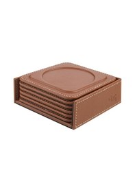 Resim Bardak Altlığı,6 Lı Set,masaüstü Yuvarlak Cup Coaster,vegan Suni Deri,11x11 Cm.,taba Taba 