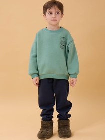 Resim Erkek Çocuk Bisiklet Yaka Ayı Baskılı Sweatshirt - Fıstık Yeşili / 5-6 Yaş 