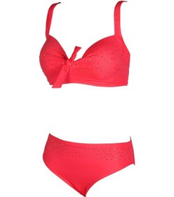 Resim Endeep Kadın Fiyonk ve Taş Detaylı Büyük Beden Nar Çiçeği Bikini Takımı Çok Renkli 