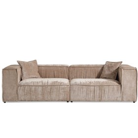 Resim BEKALIVING Volye Comfort Koyu Bej Kadife Büzgülü İkili Kanepe 