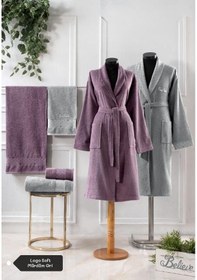 Resim Pierre Cardin 6 Parça Jakarlı Aile Bornoz Seti-logo Soft Mürdüm G Mürdüm - Gri 