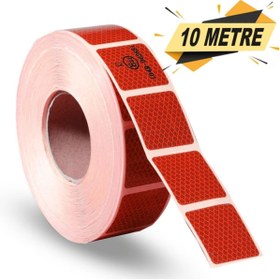 Resim Badem10 Tüvtürk Onaylı Reflektörlü Araç Oto Reflektif Fosforlu Şerit Bant Kesikli Kırmızı Ikaz Bandı 10 Mt 