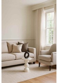 Resim El İşçiliği Masif Ahşap Yan Sehpa Modern Mantar Form - Beyaz Renk Beyaz 