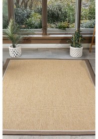 Resim Bombay Bej Halı Kahve Bej Bordürlü Kolay Temizlenen Hasır Dokulu Sisal Halı 664 Bej - Kahve 